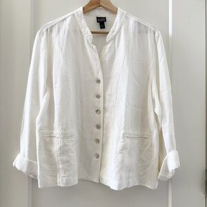 Eileen Fisher Linen Blend Italian Fabric White Jacket Blouse Size L